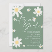 Het is een meisje Daisy Sage Green Baby shower uit Kaart (Voorkant)