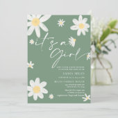 Het is een meisje Daisy Sage Green Baby shower uit Kaart (Staand voorkant)