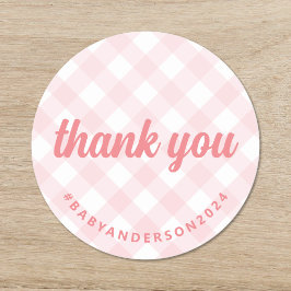 Het is een meisje dank je Gingham Baby shower Ronde Sticker