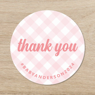 Het is een meisje dank je Gingham Baby shower Ronde Sticker
