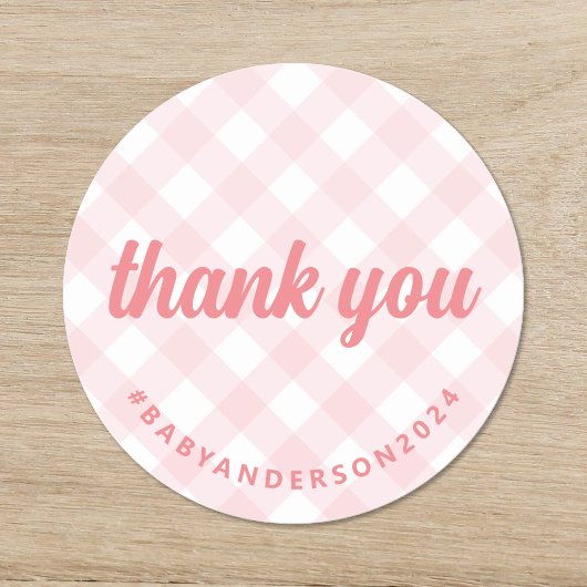 Het is een meisje dank je Gingham Baby shower Ronde Sticker