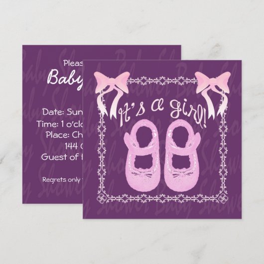 Het is een meisje dat Paarse Baby shower laat zien Kaart (Voorkant / Achterkant)