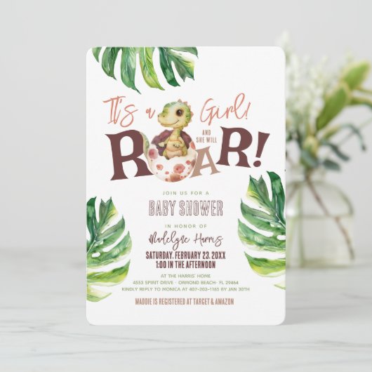 Het is een meisje dat ze dinosaurusei-Baby shower Kaart (Staand voorkant)