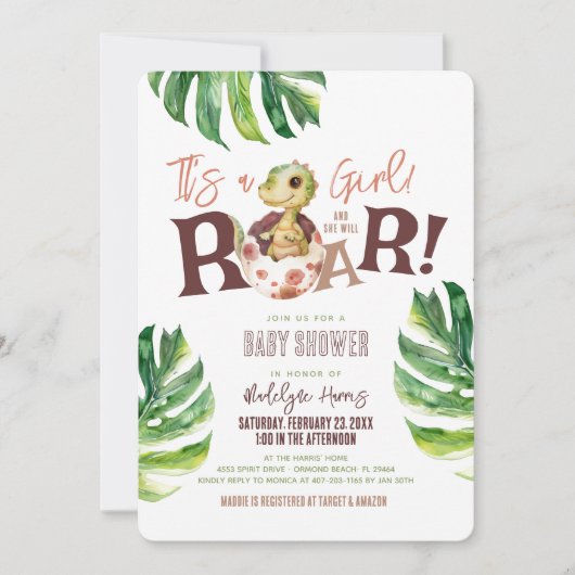 Het is een meisje dat ze dinosaurusei-Baby shower Kaart (Voorkant)