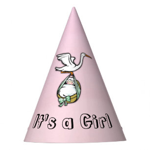 Het is een Meisje de Ooievaar Baby brengt Feesthoedjes