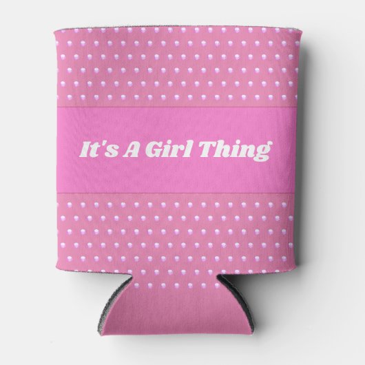 Het is een meisje ding roze heldere polka stippen blikjeskoeler (Voorkant)