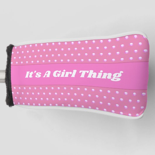 Het is een meisje ding roze heldere polka stippen  golfheadcover (Voorkant)