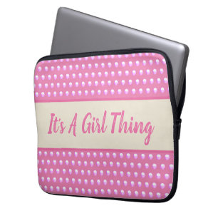 Het is een meisje ding roze heldere polka stippen  laptop sleeve