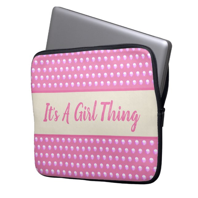 Het is een meisje ding roze heldere polka stippen  laptop sleeve (Voorkant Links)