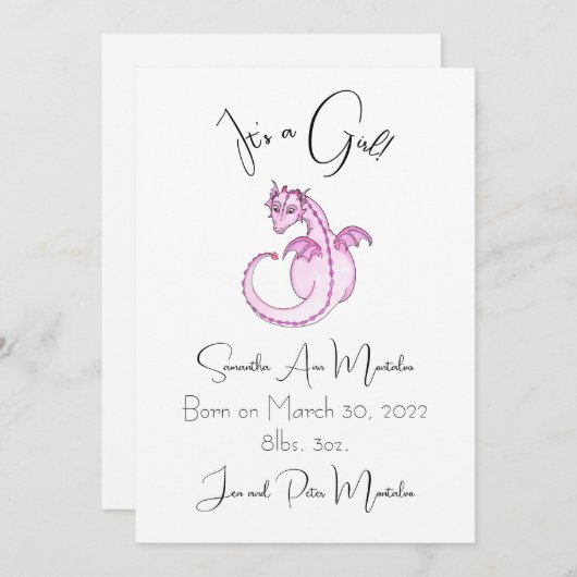 Het is een meisje! Drakengeboorteaankondiging. Aankondiging (Voorkant / Achterkant)