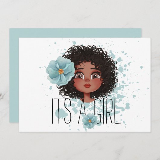 Het is een meisje, een blauwhelm, een baby-meisje aankondiging (Voorkant / Achterkant)