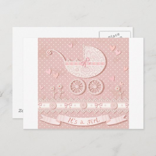 Het is een meisje, een nieuw geboren baby meisje a aankondigingskaart (Voorkant / Achterkant)