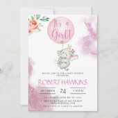 Het is een meisje, Elephant Balloon Baby shower In Kaart (Voorkant)