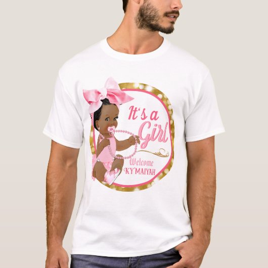 Het is een Meisje Etnische Baby Meisje Roze Bow &  T-shirt (Voorkant)