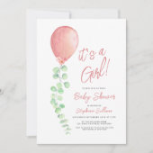 Het is een meisje Eucalyptus Groene Ballon Baby Sh Kaart (Voorkant)