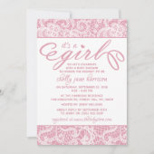 Het is een meisje! Fancy roze en wit Baby shower Kaart (Voorkant)