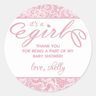 Het is een meisje! Fancy roze en wit Baby shower Ronde Sticker