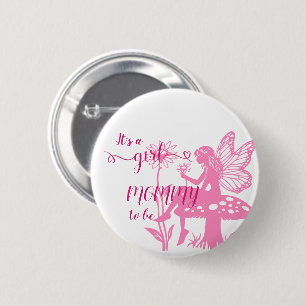 Het is een meisje! Fee Paddenstoel en Bloem Wordt  Ronde Button 5,7 Cm