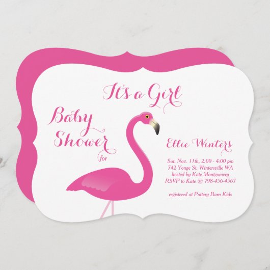 Het is een meisje - Flamingo Baby shower Invitatio Kaart (Voorkant / Achterkant)