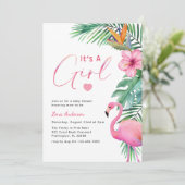 Het is een meisje Flamingo Baby shower Uitnodigen Kaart (Staand voorkant)