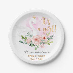 Het is een meisje! Floral Swan Baby shower Paper B Papieren Bordje