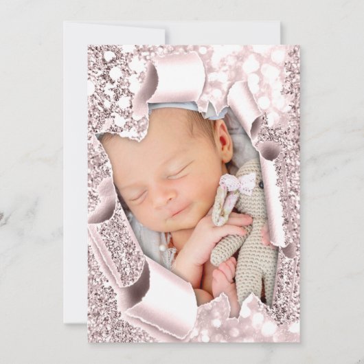 Het is een Meisje Foto Glitter Baby Aankondiging R (Voorkant)