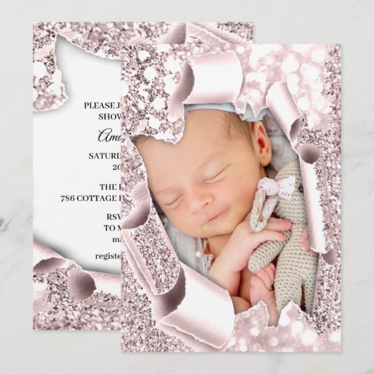 Het is een Meisje Foto Glitter Baby Aankondiging R (Voorkant / Achterkant)