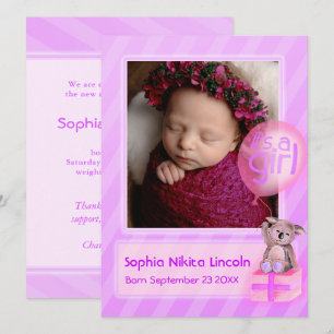 Het is een meisje foto pasgeboren baby roze aankondiging
