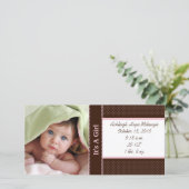 Het is een meisje - Fotokaart Stats Deep Brown Pin Aankondiging (Staand voorkant)
