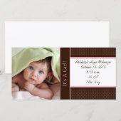 Het is een meisje - Fotokaart Stats Deep Brown Pin Aankondiging (Voorkant / Achterkant)