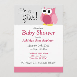 Het is een meisje. Funny Pink Owl Baby shower Uitn Kaart