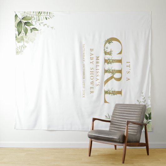 Het is een meisje gebladerte gouden baby shower fo wandkleed (In Situ (horizontaal))