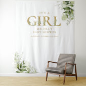 Het is een meisje gebladerte gouden baby shower fo wandkleed (In situ)