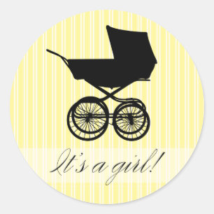 Het is een meisje! Gele Baby Buggy Sticker