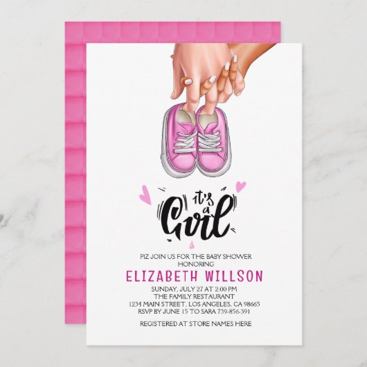 Het is een meisje gender Show babyshower Kaart (Voorkant / Achterkant)