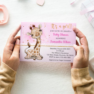Het is een meisje. Giraffe Baby shower Kaart