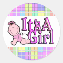 Het is een Meisje Glanzende Roze Tekst w/Baby Stic Ronde Sticker