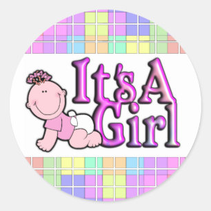 Het is een Meisje Glanzende Roze Tekst w/Baby Stic Ronde Sticker