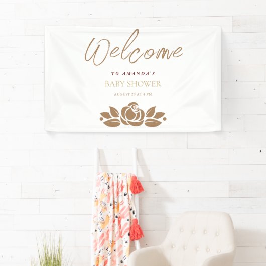 Het is een meisje goud wit bloemig Baby shower Spandoek (Insitu)