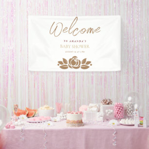 Het is een meisje goud wit bloemig Baby shower Spandoek