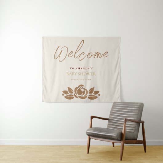 Het is een meisje goud wit bloemig Baby shower Wandkleed (In Situ (horizontaal))