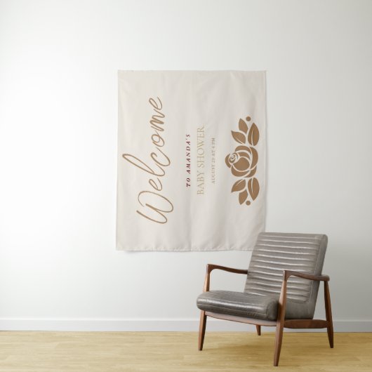Het is een meisje goud wit bloemig Baby shower Wandkleed (In situ)