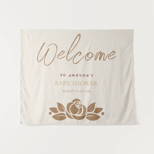 Het is een meisje goud wit bloemig Baby shower Wandkleed (Voorkant (horizontaal))