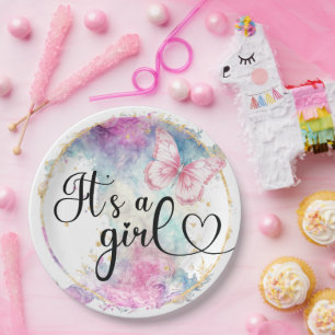 Het is een meisje gouden Lijst kleur inkt roze vli Papieren Bordje