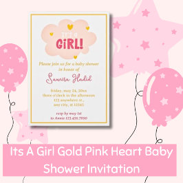 Het is een meisje gouden roze hart Baby shower Kaart