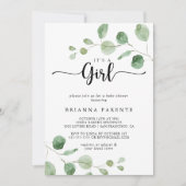 Het is een meisje Green Delight Eucalyptus Baby sh Kaart (Voorkant)
