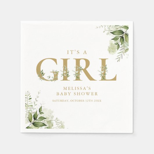Het Is Een Meisje Groene Goud Letter Baby Shower Servet (Voorkant)