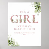 Het Is Een Meisje Groene Roze Baby Shower Bord Poster (Voorkant)