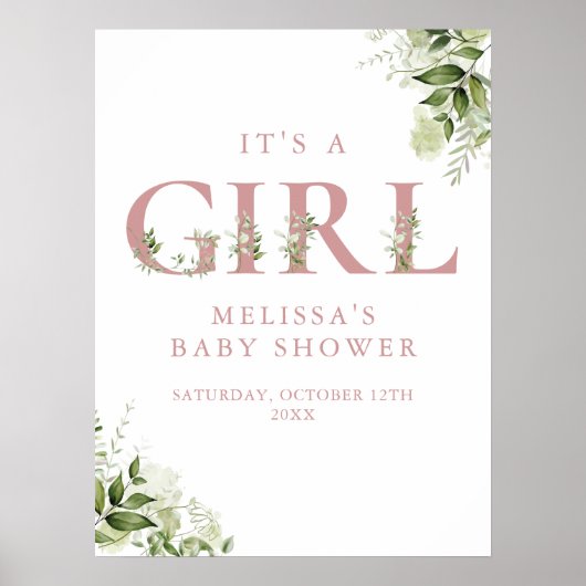 Het Is Een Meisje Groene Roze Baby Shower Bord Poster (Voorkant)