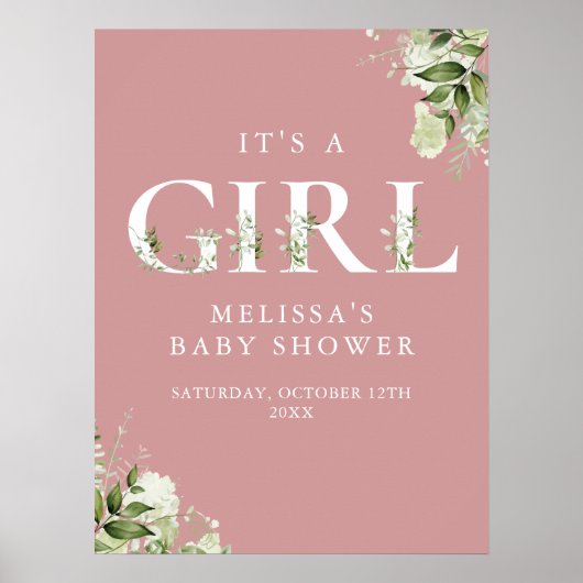 Het Is Een Meisje Groene Stof Roze Baby Shower Bor Poster (Voorkant)